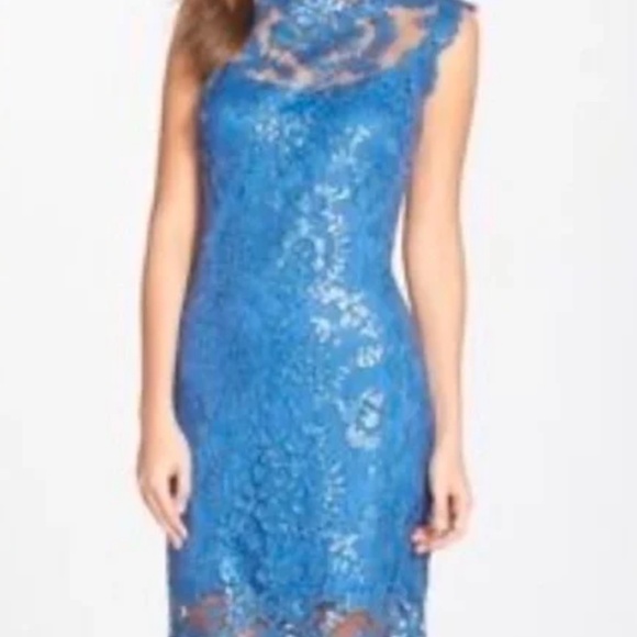 Tadashi Shoji Paillette Embroidered Lace Sheath Dress Womens 10 Sequin Cocktail - Picture 1 of 3